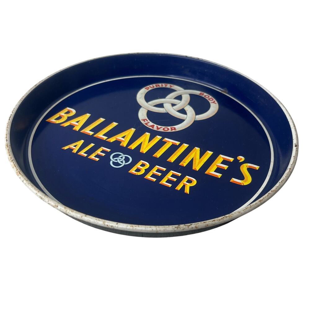 Vintage Ballantines Metal Beer Tray Navy Blue Litho Tin Advertising MCM Barware
